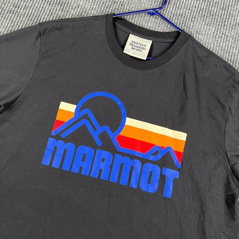 Marmot Shirt Mens XL Extra Large Black Short Sleeve Graphic Casual Crew Outdoor